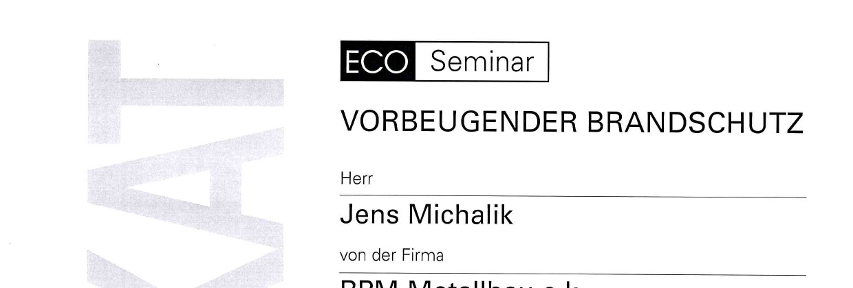 Zertifikat: Vorbeugender Brandschutz, ECO Schulte